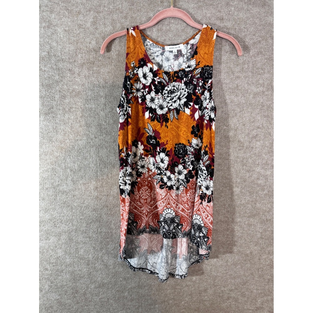 Rose + Olive Tank Top Womens Small Floral Paisley High Low Hem Sleeveless Casual